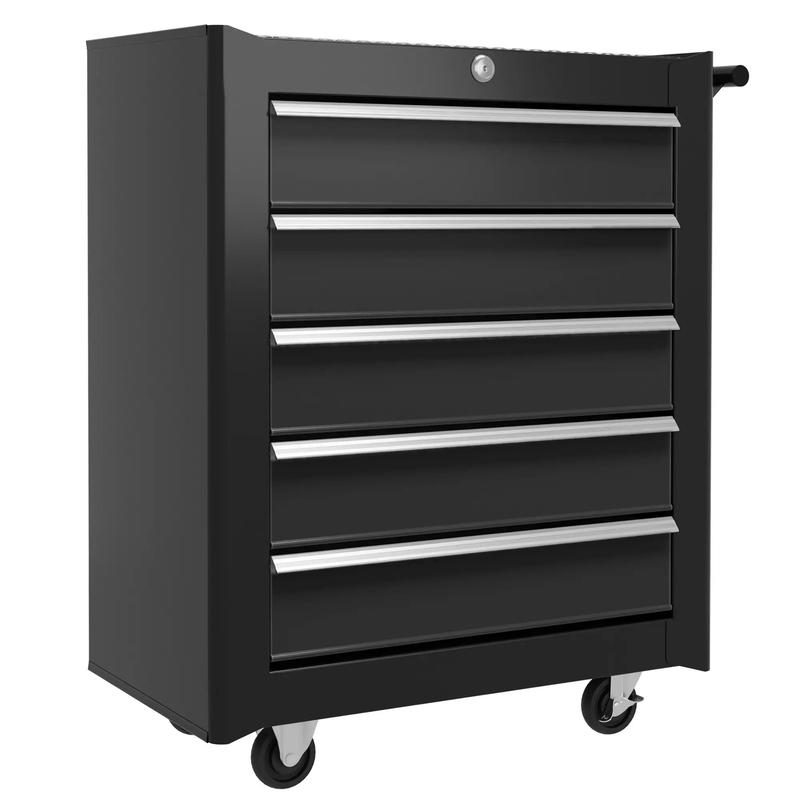 5-Drawer Tool Chest With Wheels - Steel Lockable Tool Storage Cabinet with Handle, 2 Keys for Garages & Workshops