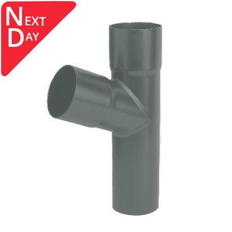 76mm (3") Swaged Aluminium Downpipe 112 Degree Branch without Ears - RAL 7016m Anthracite Grey