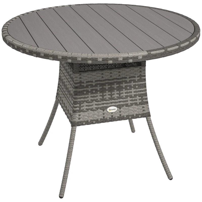 90cm Grey Wood-Effect Rattan Table for Four
