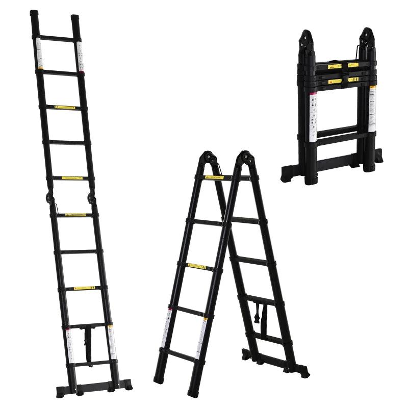 Black 10-Step Telescopic Aluminium Ladder for Home