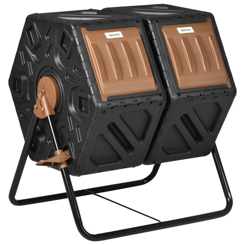 Black 130L Double Chamber Composter for Easy Composting