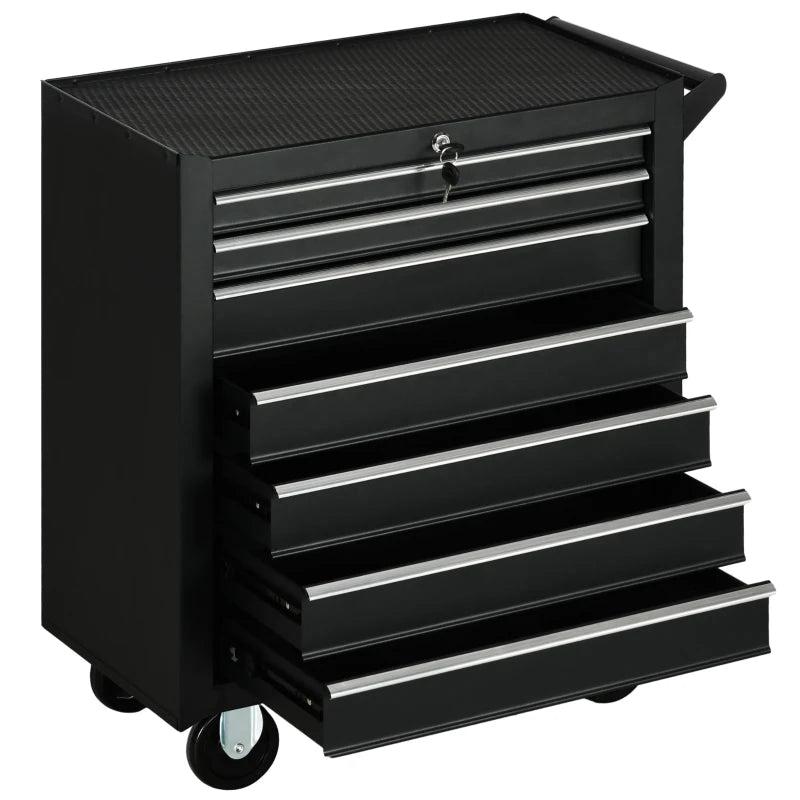 Black 7-Drawer Rolling Tool Chest on Wheels - Fully Lockable Tool Cabinet with Side Handle