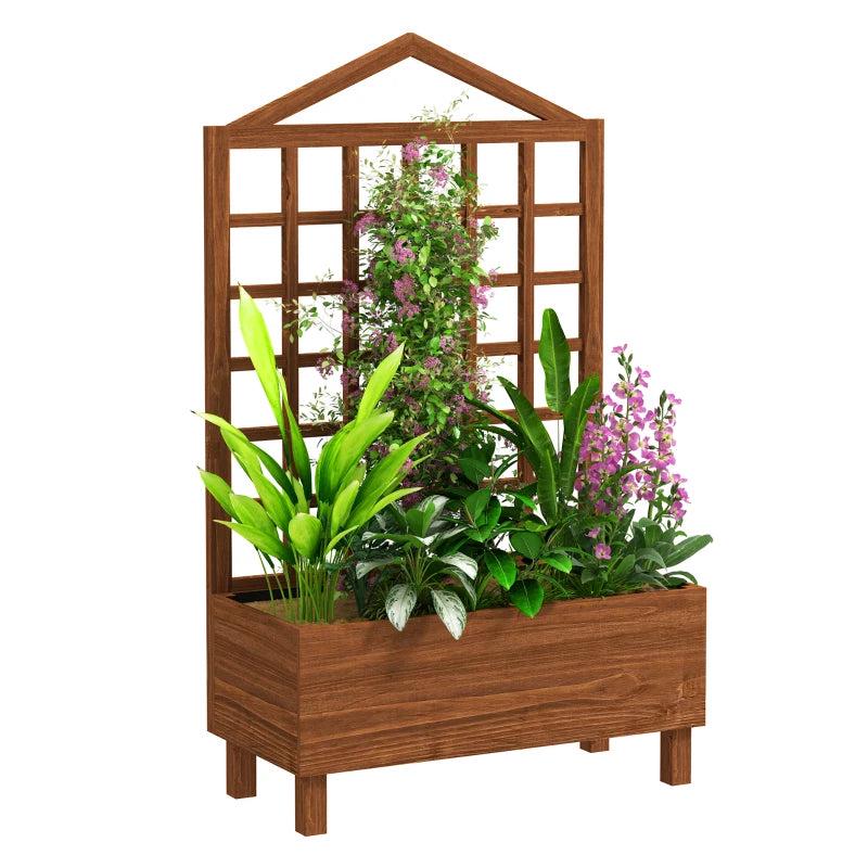 Wooden Garden Planters with Trellis for Climbing Vines