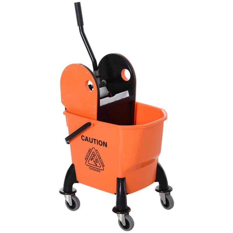 25L Mop Bucket with Wringer, Wheels & Handle - Durable Orange Cleaning Solution for Easy Floor Maintenance