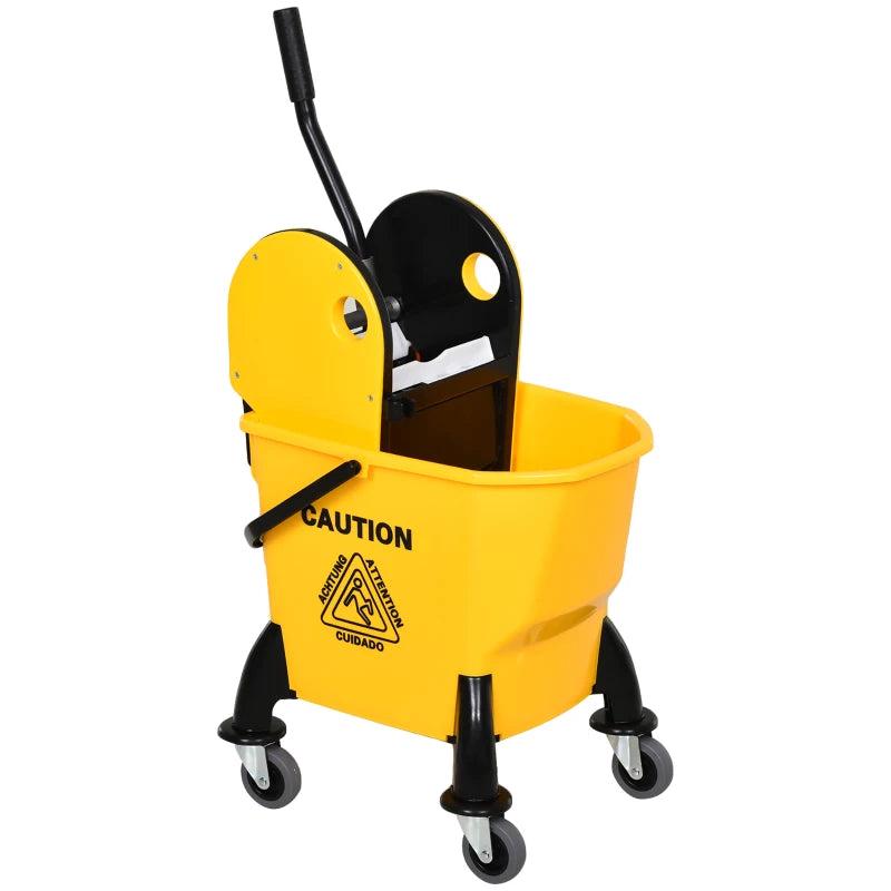 25L Yellow Mop Bucket with Wringer, Wheels & Handle - Heavy Duty Cleaning Tool for Home & Commercial Use