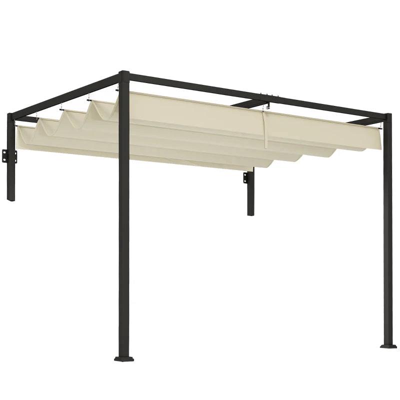 2m x 3m Khaki Lean-To Steel Pergola with Adjustable Canopy