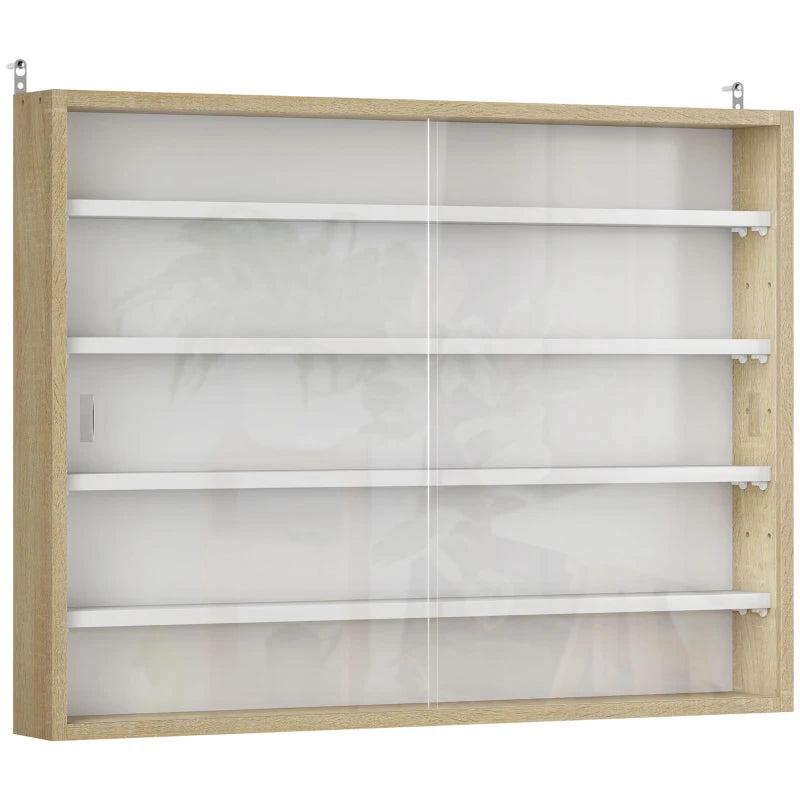 5-Tier Wall Display Shelf Unit with 4 Adjustable Shelves & Glass Doors - Natural Finish for Home & Office Decor 60x80cm