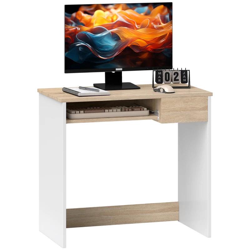 80cm Compact Computer Desk with Keyboard Tray & Drawer - Stylish Oak Home Office Desk for Bedroom Study