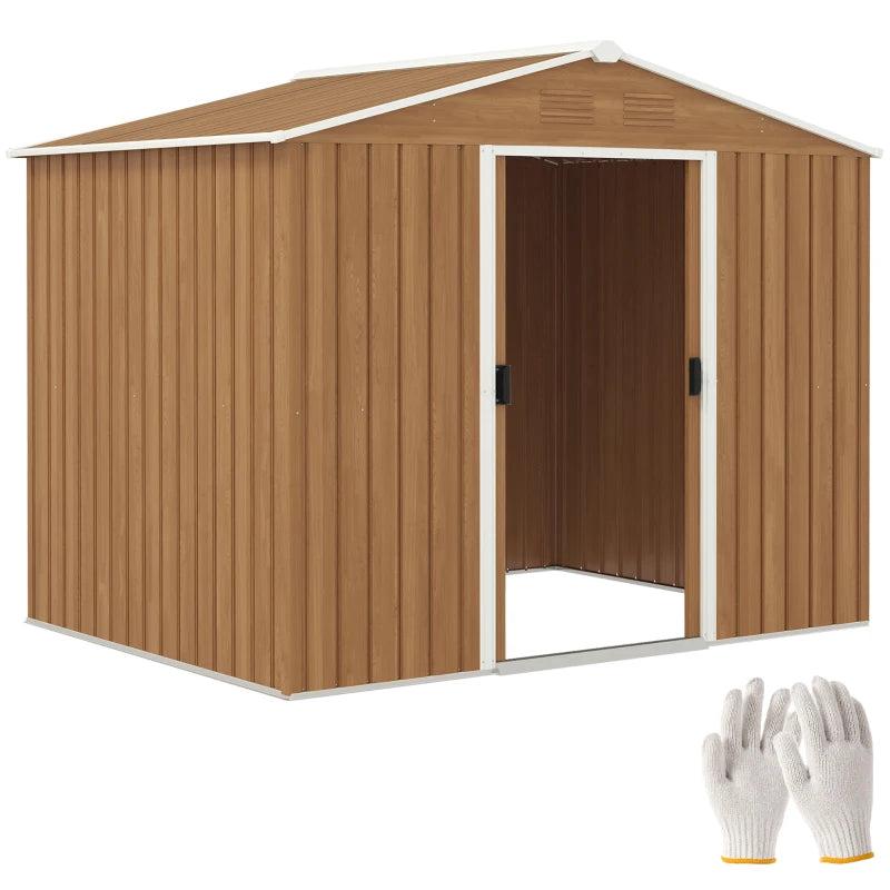 8ft x 6ft Golden Shed With Sliding Doors (Wood Effect)