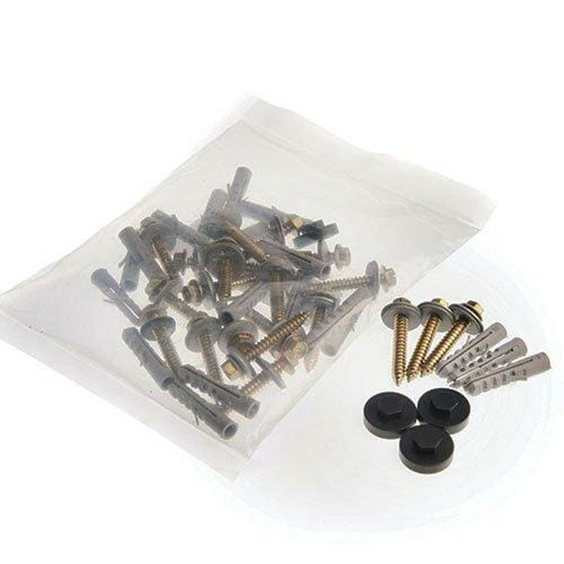 Alumasc Downpipe Fixing Pack for Aluminium - contains 20 of 40mm hex screws, washers, rawl plugs & caps