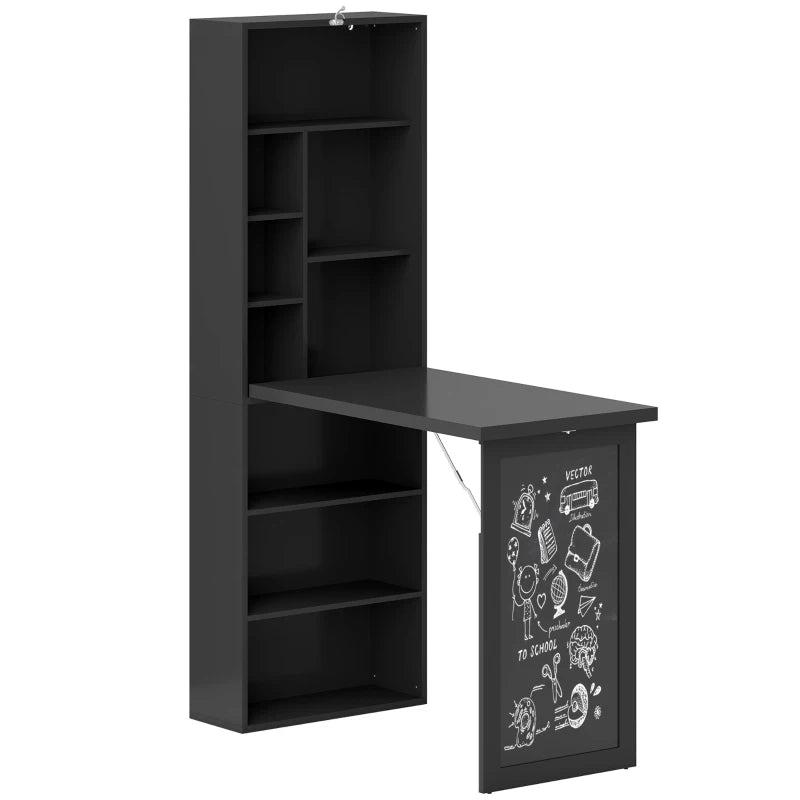 Black Three-Part Work Desk with Storage & Chalkboard - Stylish Home Office Furniture for Productivity