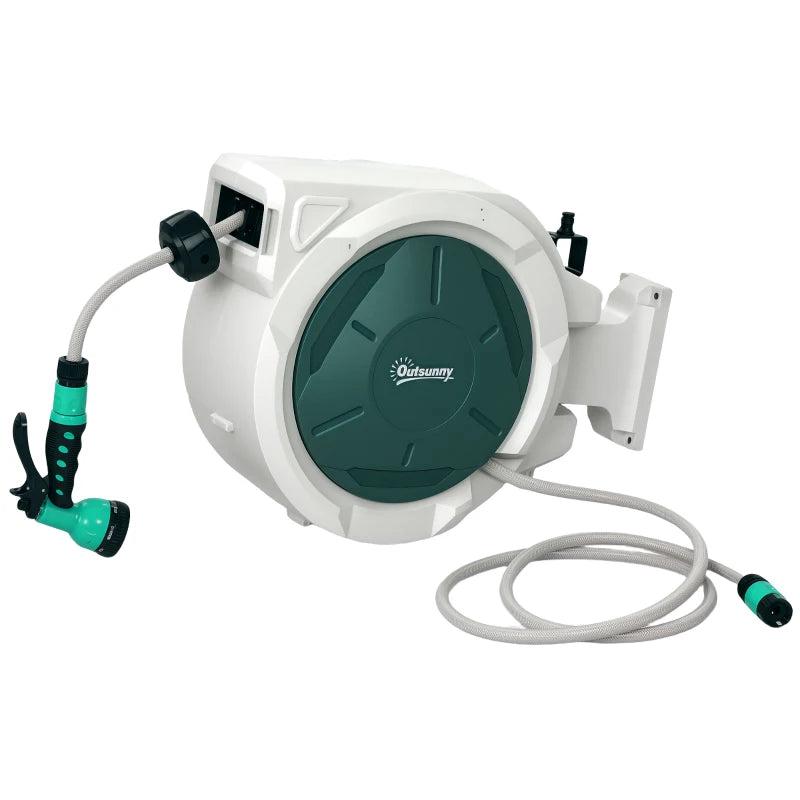 Retractable Wall-Mounted Hose Reel with 7-in-one Spray Nozzle