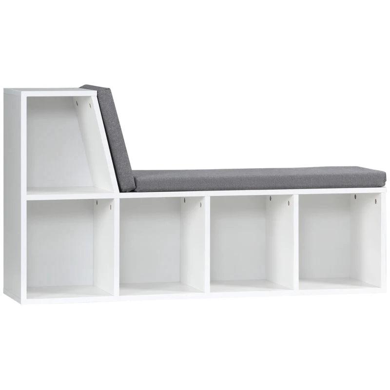 Stylish White Bookcase Storage Shelf with Cushioned Reading Seat - Perfect Bookshelf Cabinet for Study & Living Room