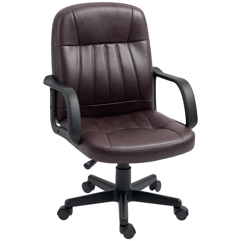 Swivel Executive Chair in Dark Brown PU Leather - Ergonomic Computer Desk Chair for Office & Home Use