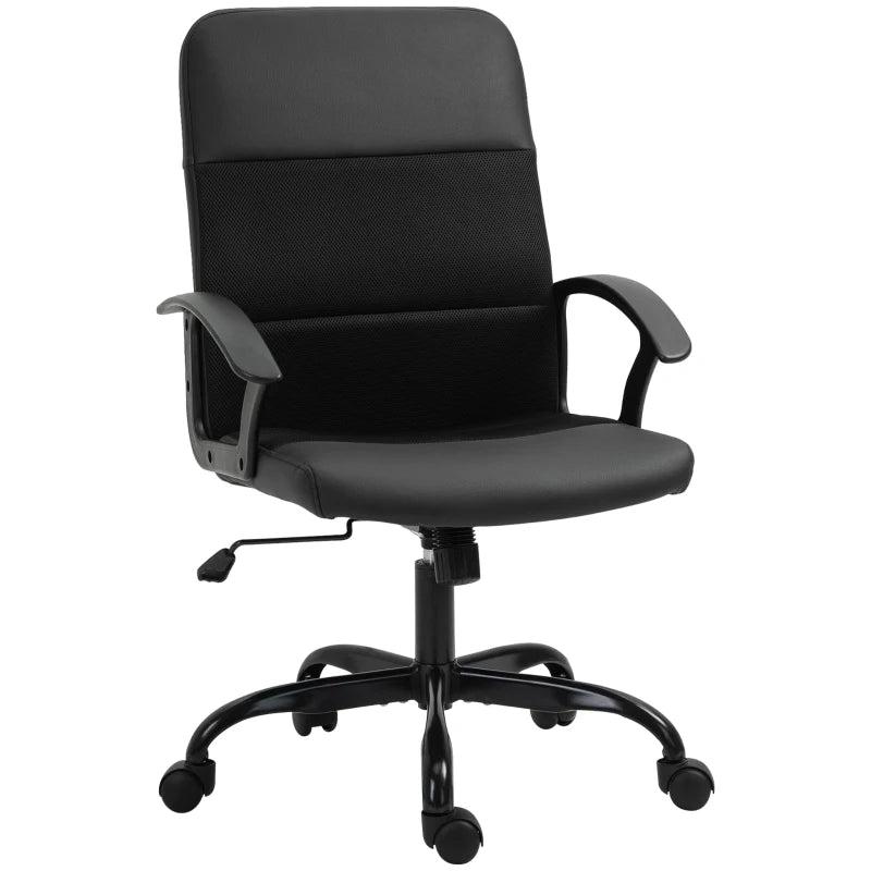 Vinsetto Black Mesh Office Chair - Faux Leather Desk Chair with Swivel Wheels, Adjustable Height & Tilt Function
