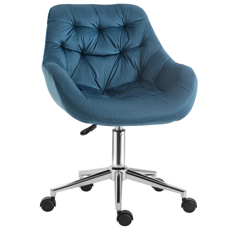 Vinsetto Blue Velvet Ergonomic Home Office Chair - Adjustable Height, Arm & Back Support, Comfy Desk Chair for Work
