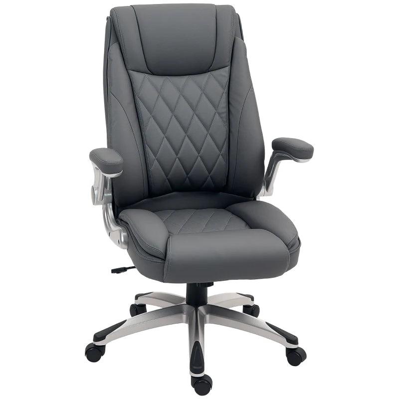 Vinsetto Dark Grey Faux Leather Executive Swivel Office Chair - Ergonomic Design, Adjustable Height, Modern Comfort for Home & Office