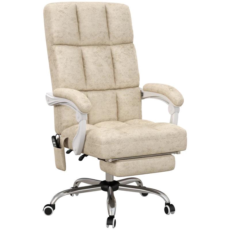 Vinsetto Ergonomic Massage Office Chair with Heat, Reclining Back, Footrest & Padded Seat - Beige Home Office Comfort