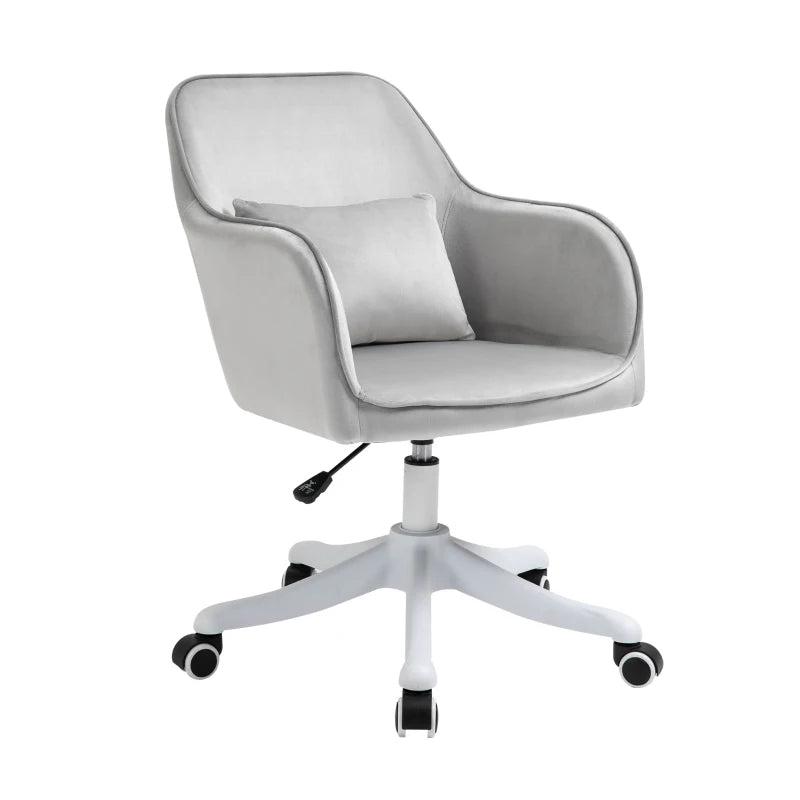 Vinsetto Grey Velvet Office Chair with Massage Lumbar Pillow, Rolling Wheels - Stylish Desk & Makeup Vanity Chair for Home