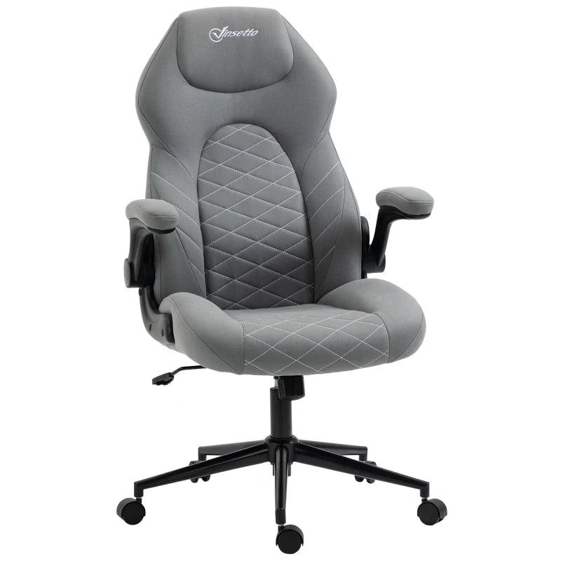 Vinsetto Light Grey Home Office Desk Chair - Ergonomic Computer Chair with Flip Up Armrests, Swivel Seat & Tilt Function