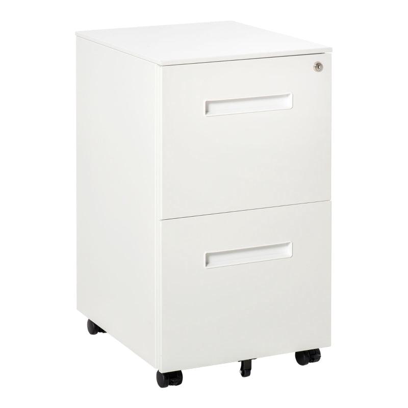 Vinsetto Lockable Metal Mobile File Cabinet with Wheels - 2 Drawer Compact Under Desk Storage for A4 & Legal Files, White