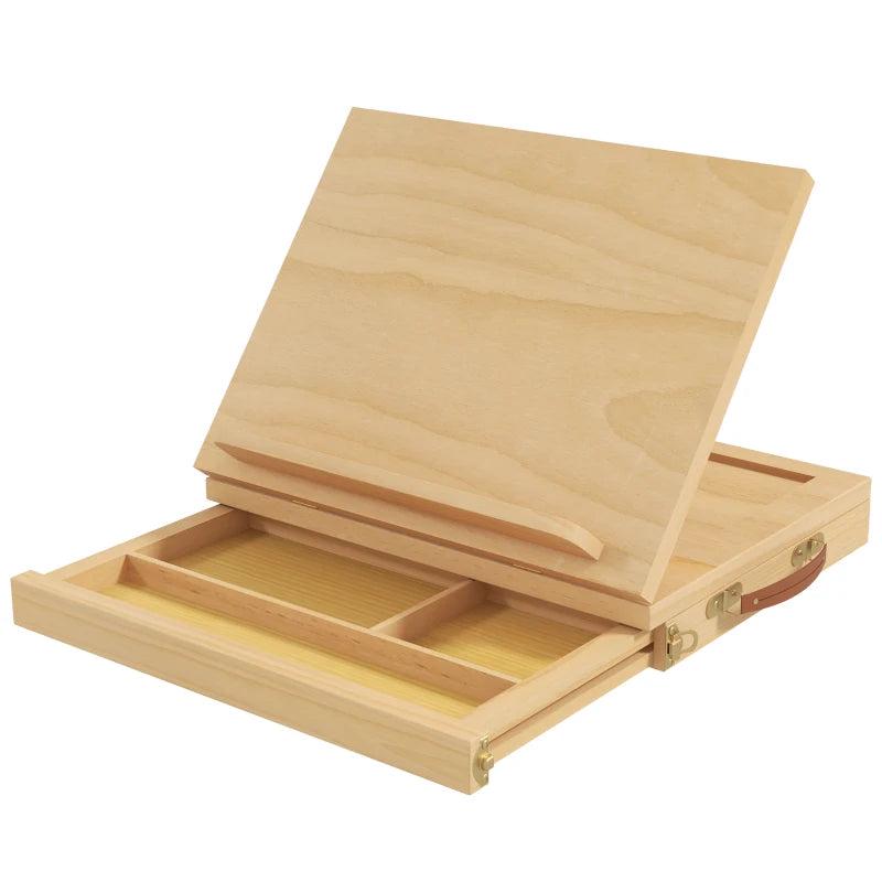 Vinsetto Portable Wooden Table Easel Box with Storage - Folding Artist Easel in Natural Finish for Painting and Drawing