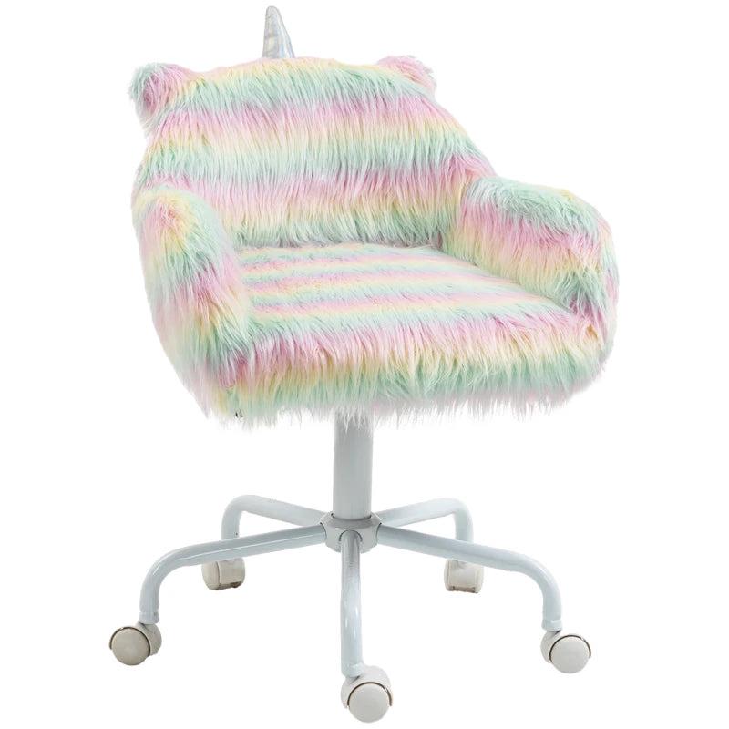 Vinsetto Unicorn Home Office Chair - Height Adjustable Fluffy Desk Chair with Armrests & Swivel Wheels, Colorful Design
