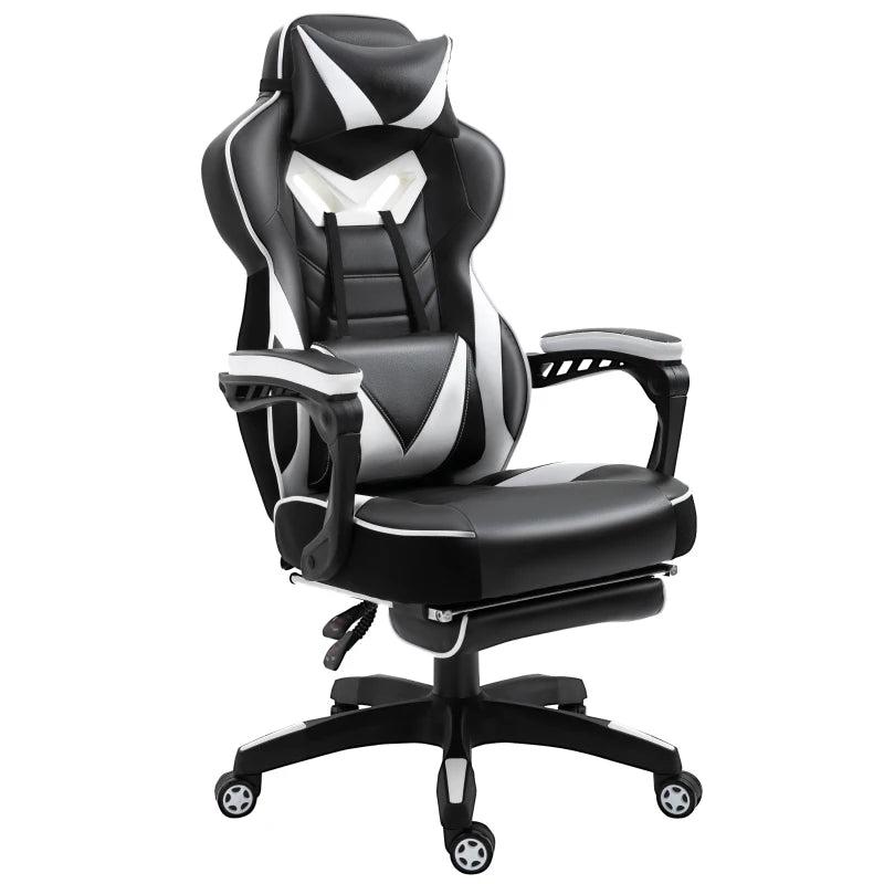Vinsetto White Gaming Chair with Lumbar Support & Footrest - PU Leather Racing Desk Chair with Headrest & Swivel Wheels