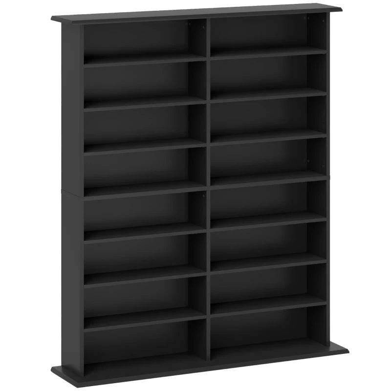 16-Compartment Black Media Shelf - Stylish Storage Solution for DVDs, Games, and Books - Perfect for Home Organization