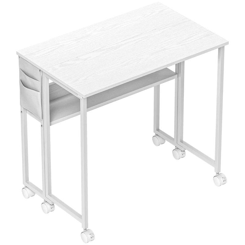 80 cm White Drop Leaf Writing Desk - Compact Home Office Workstation with Versatile Folding Design