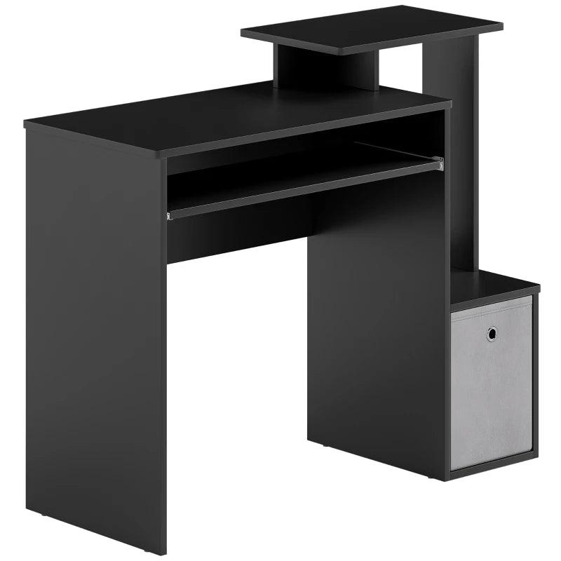 Black Computer Desk with Sliding Keyboard Tray, Storage Drawer & Shelf - Ideal Home Office Workstation