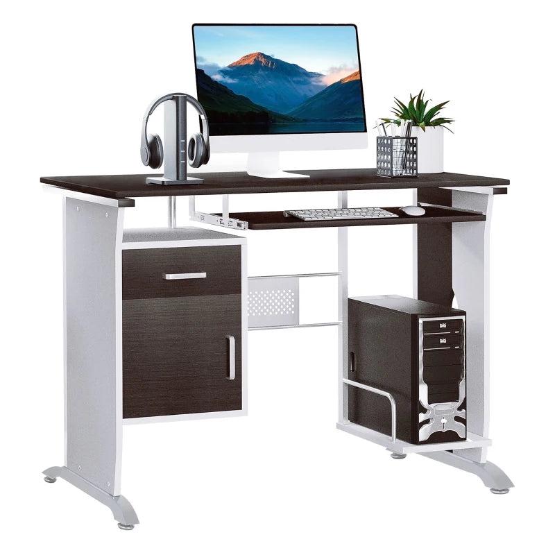 Black Walnut Computer Desk with Sliding Keyboard Tray, Storage Drawers & Host Box Shelf - Home Office Study Workstation 100x52x75cm