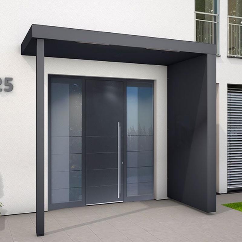 BS250PLUS (125cm projection) Aluminium Canopy with Post, Side Panel + LED light - 250x125cm - RAL 7016 Anthracite Grey