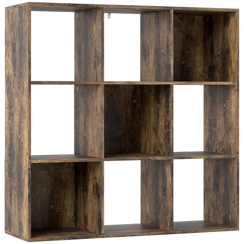 Rustic Brown Nine-Cube Storage Shelf - Versatile Organizer for Home, Office, and Kids' Rooms - Stylish and Functional