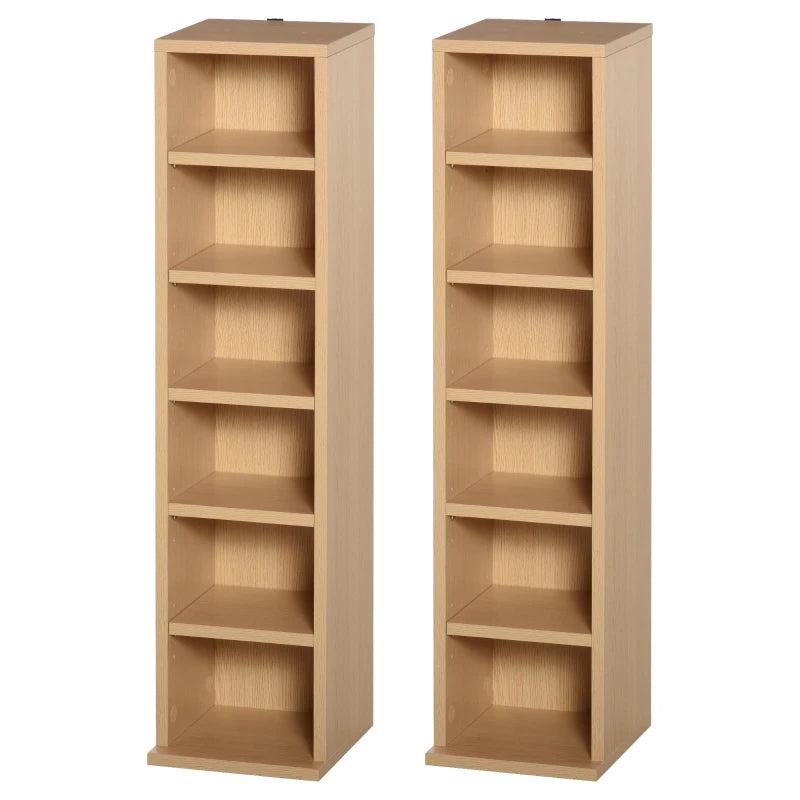 Set of 2 Blu-Ray Tower Rack - Adjustable CD Media Display Shelf Unit, Natural Wood Bookcase Storage Organizer