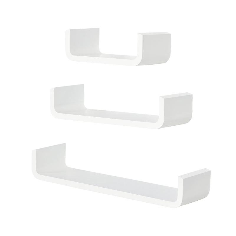 Set of 3 Floating Wall Shelves - Invisible Mounting for Bedroom & Living Room - Modern White Design
