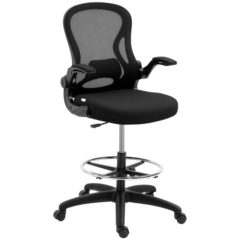 Vinsetto Adjustable Mesh Standing Desk Chair - Ergonomic with Flip-up Armrests, Lumbar Support & Adjustable Footrest - Black