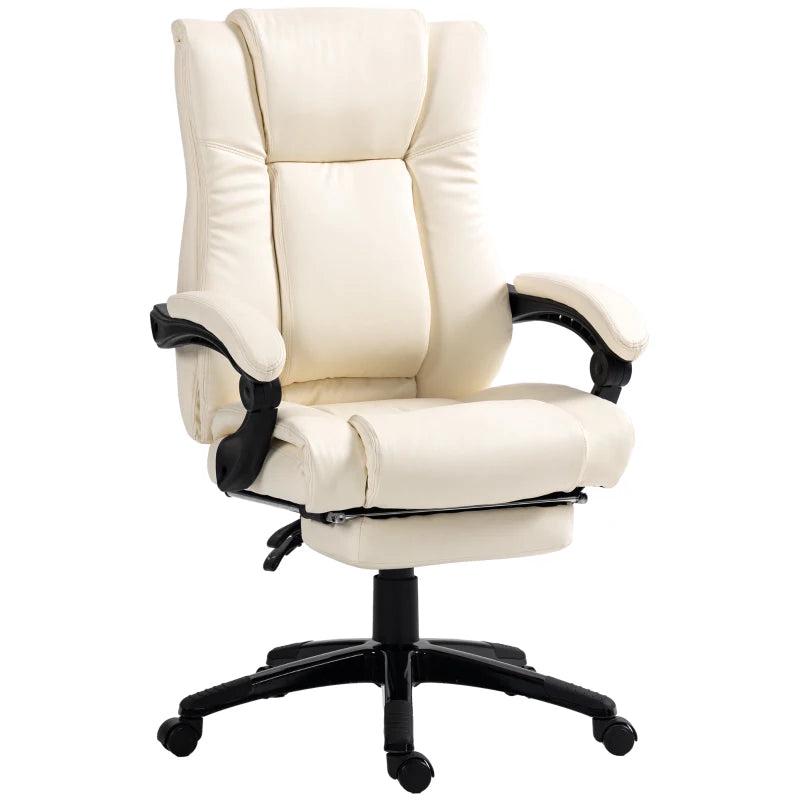 Vinsetto Cream White PU Leather Office Chair - Swivel Computer Chair with Footrest, Adjustable Height & Wheels