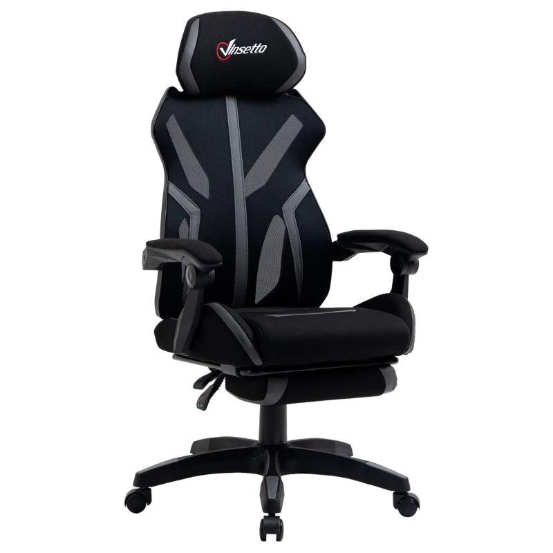 Vinsetto Ergonomic Mesh Office Chair with Footrest & Lumbar Support - Adjustable Height, Swivel Wheels, Black Grey