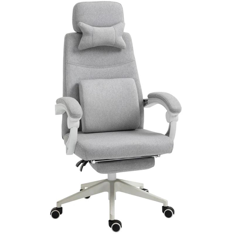 Vinsetto Ergonomic Office Chair - High Back Fabric Desk Chair with 160 Recline, Footrest, Neck & Lumbar Support - Grey
