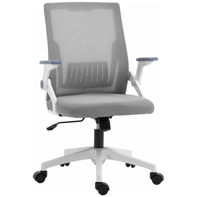 Vinsetto Grey Mesh Office Chair with Lumbar Support, Adjustable Height, Flip-up Armrests & Swivel Wheels - Ergonomic Desk Chair