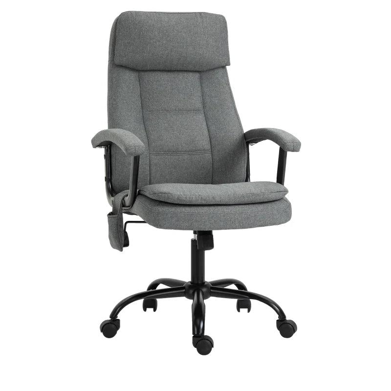 Vinsetto Grey Office Chair with Linen Fabric, 2-Point Lumbar Massage, Adjustable Height & Rolling Wheels - Ergonomic Desk Chair