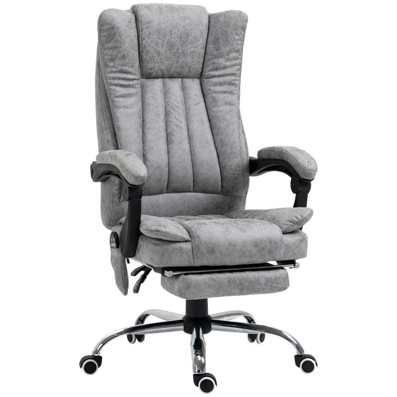 Vinsetto Grey Office Chair with Massage & Heat, Reclining Microfibre Desk Chair with Footrest, Adjustable Height & Swivel Wheels