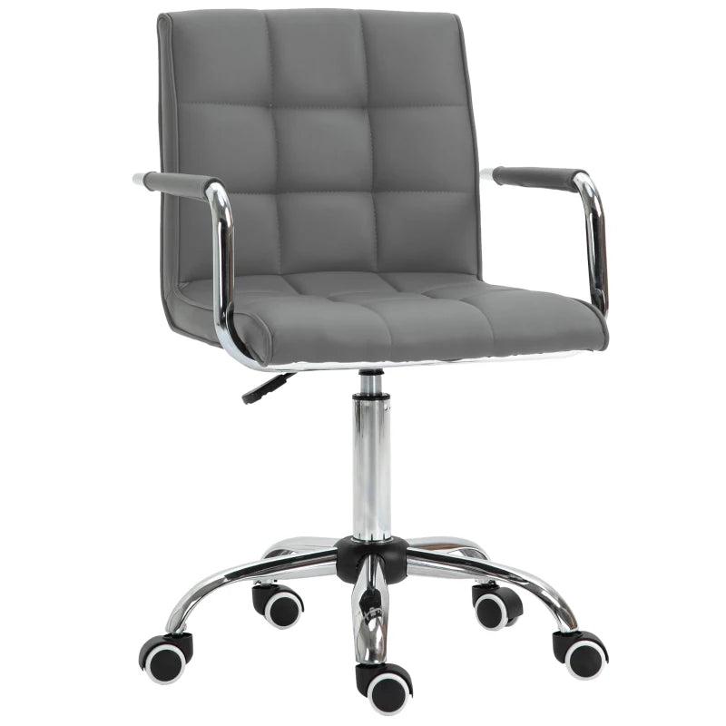Vinsetto Grey PU Leather Office Desk Chair - Adjustable Mid Back Computer Chair with Armrests & Swivel Wheels