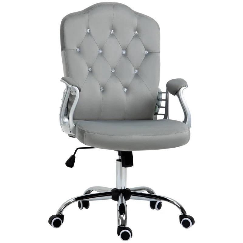 Vinsetto Grey Velvet-Feel Office Chair with Diamante Back - Stylish Ergonomic Design for Home & Office Use