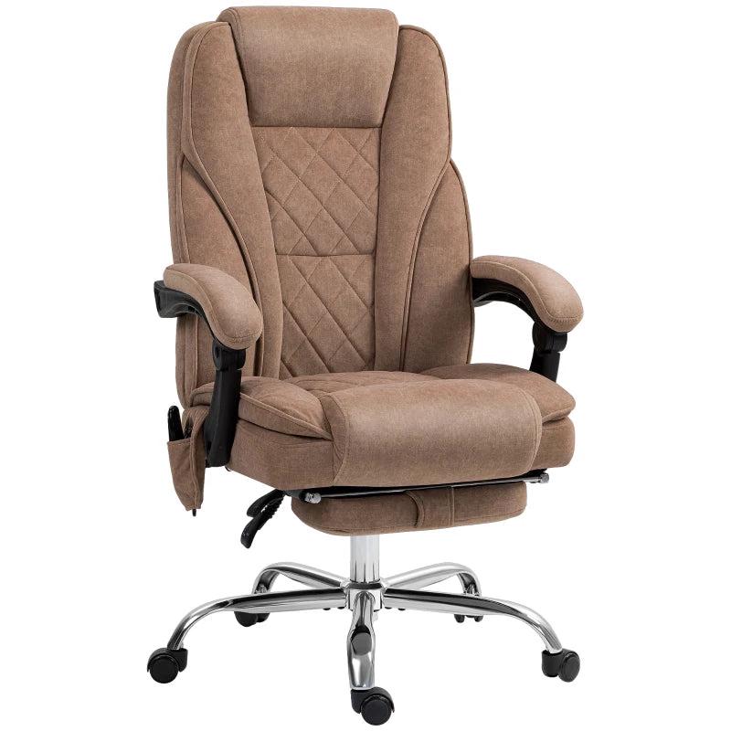 Vinsetto Heated Reclining Massage Office Chair with Adjustable Height & Footrest - Brown Ergonomic Computer Chair