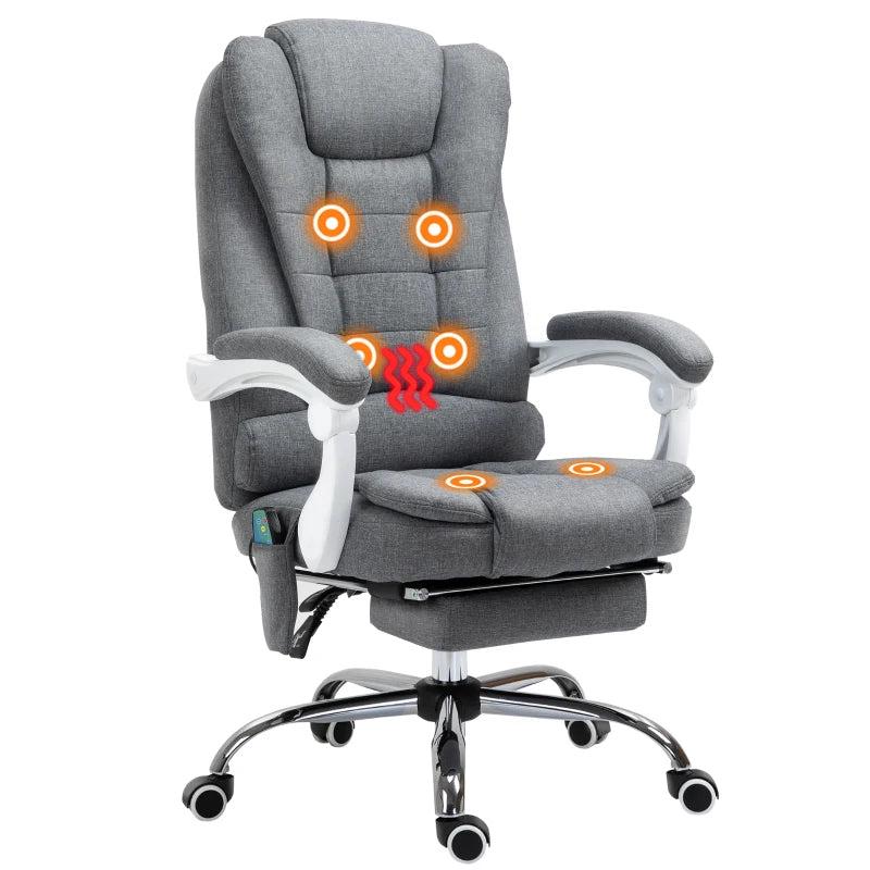 Vinsetto Heated Vibration Massage Executive Office Chair - Adjustable Ergonomic High Back Recliner with Footrest - Grey