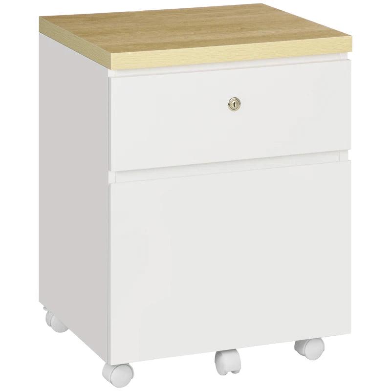 Vinsetto Mobile 2-Drawer Filing Cabinet with Lock & Wheels - White Legal Size File Storage for Home Office & Study