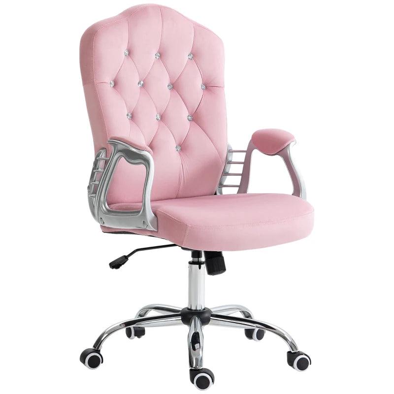 Vinsetto Pink Velvet-Feel Office Chair with Diamante Back - Stylish Ergonomic Design for Home & Office