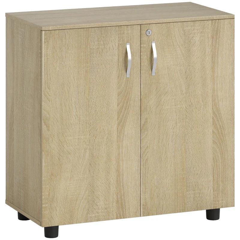 Vinsetto Two-Tier Locking Office Storage Cabinet - Stylish Oak Finish for Secure Organization and Modern Workspace